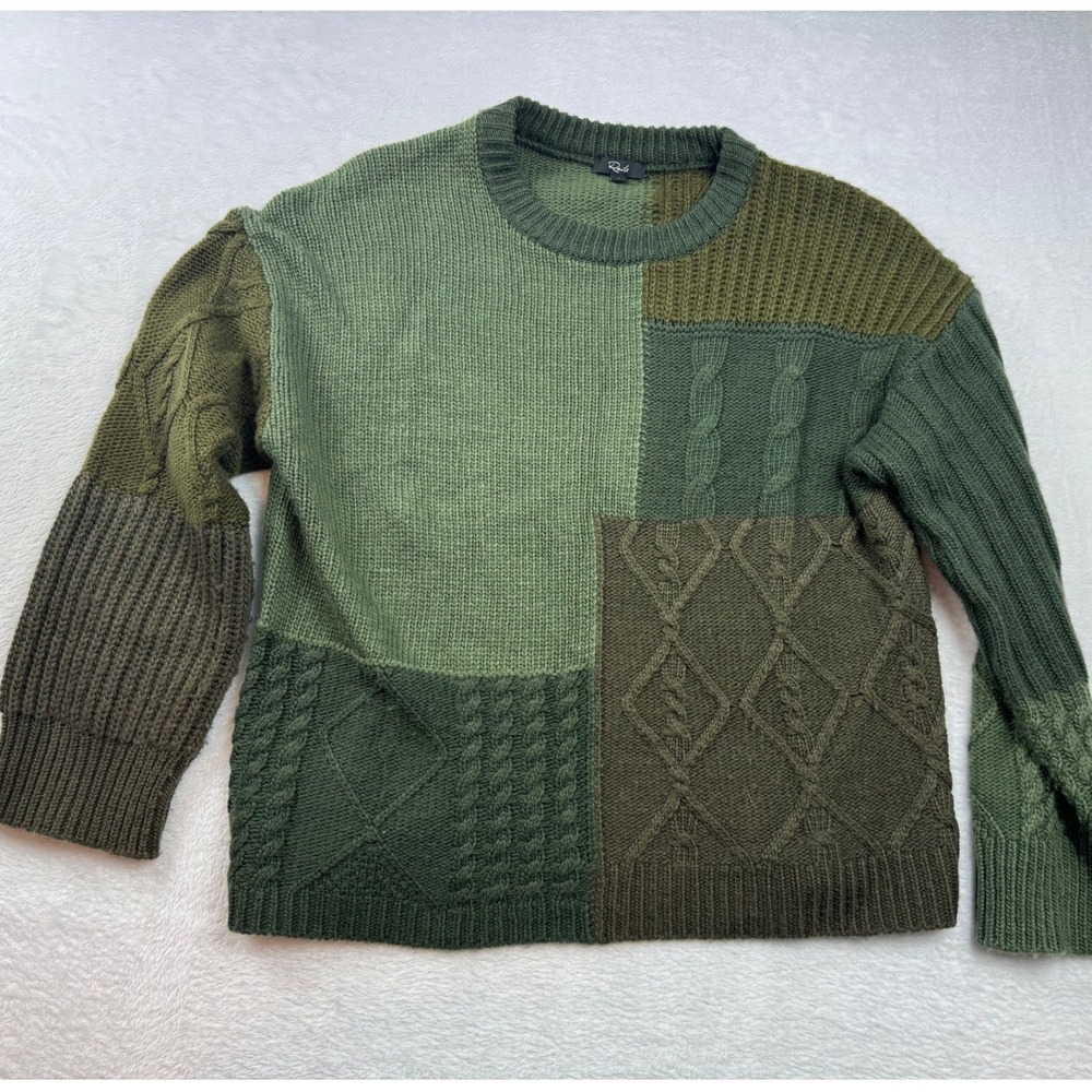 Rails Green Patchwork Cable Knit Wool Blend Sweater Small Mixed‎ Stitch Pullover